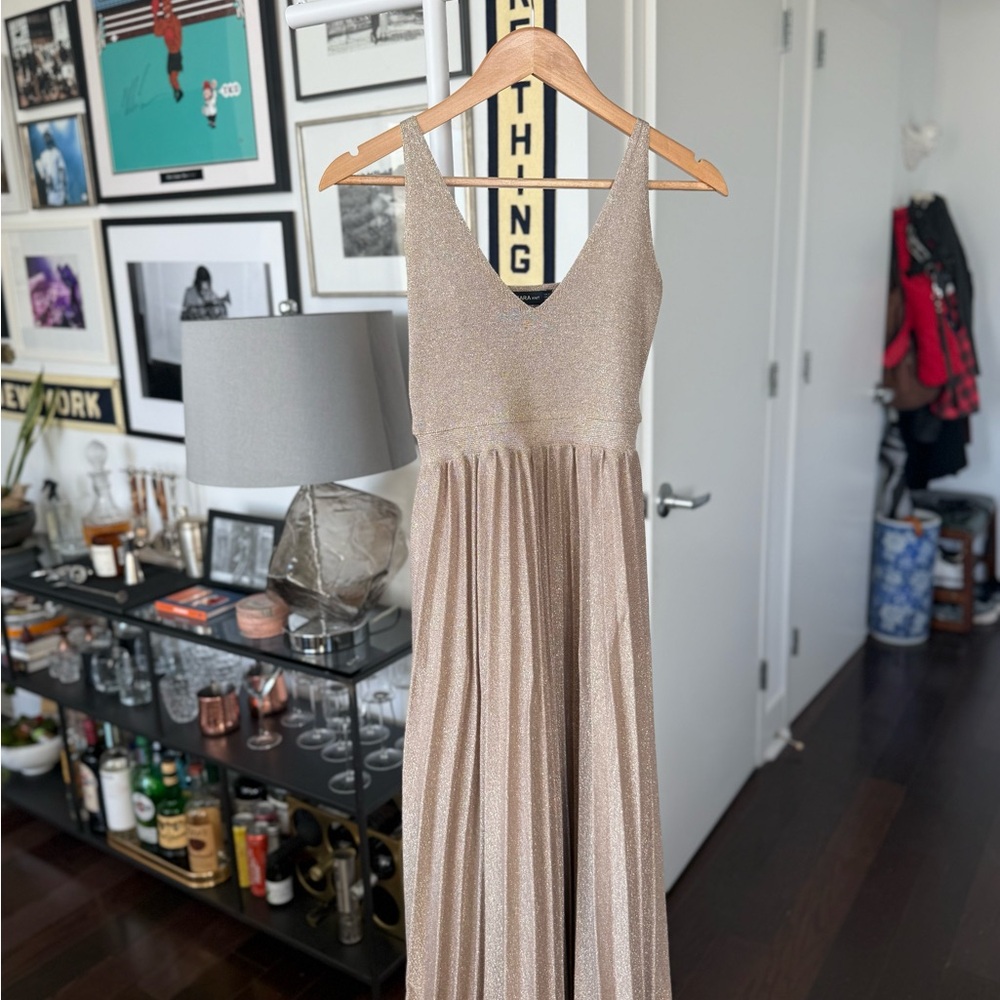 Rare Zara Shimmering Gold Maxi Dress